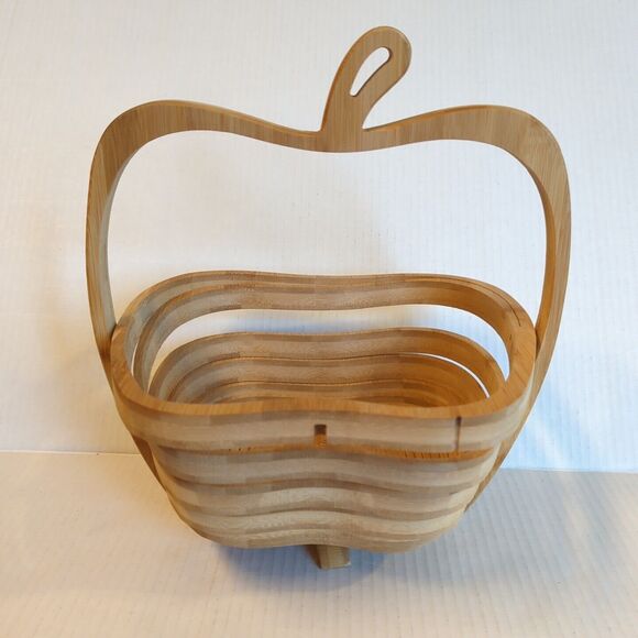 Bonnie & Pop Wooden Apple Shaped Collapsible Basket Trivet Folds Flat - Picture 4 of 9